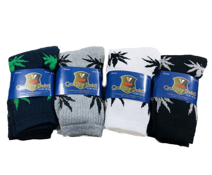 3pr Men's Crew SOCKS 9-11 [Marijuana Leaves]